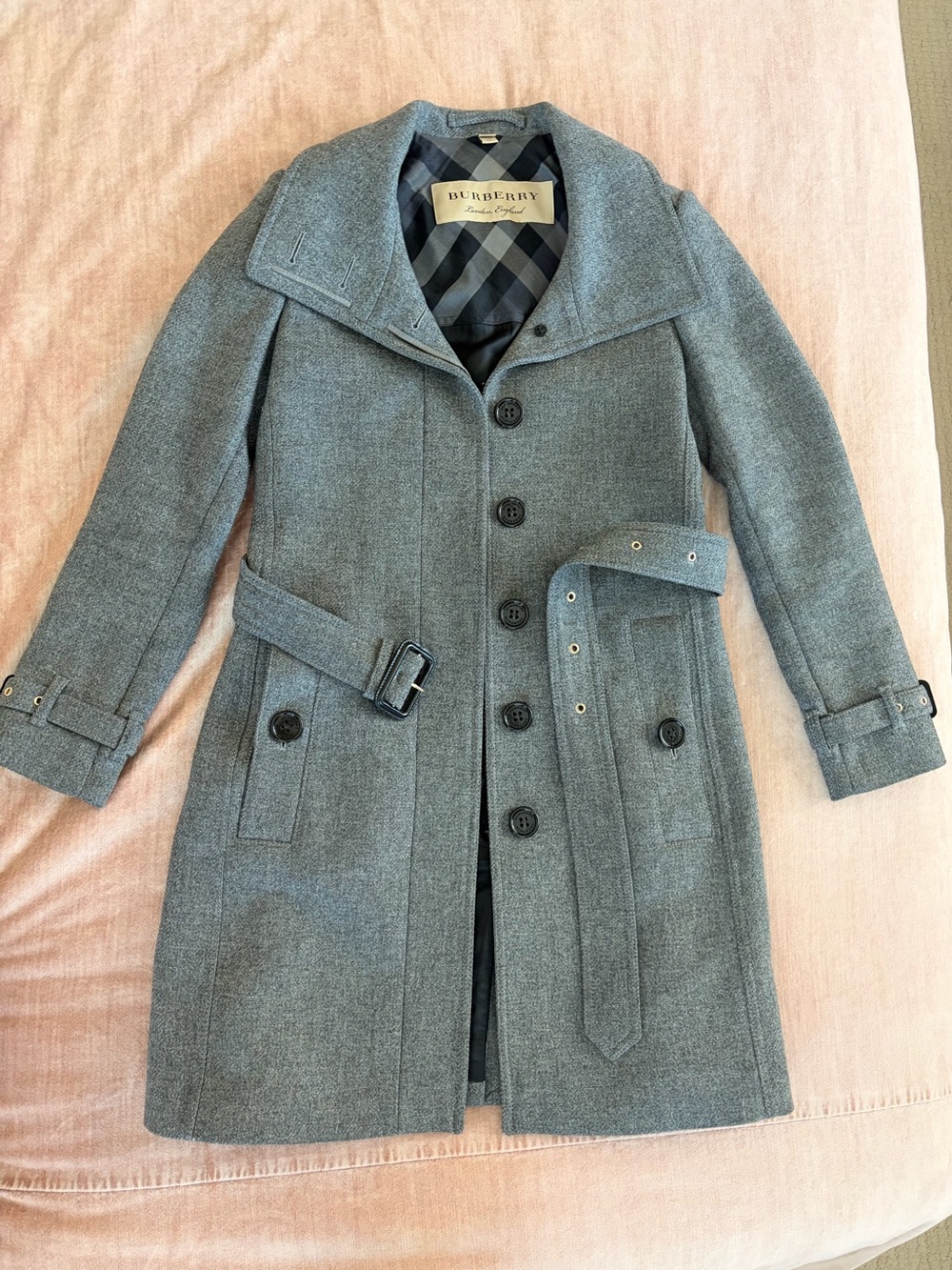 Burberry London Women's Gray Wool Coat Size US 2